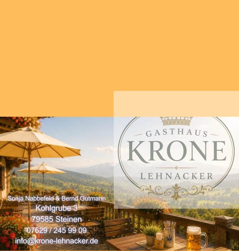 Plakat des Gasthauses Krone Leh­nacker mit Bergterrasse und Kontaktdaten